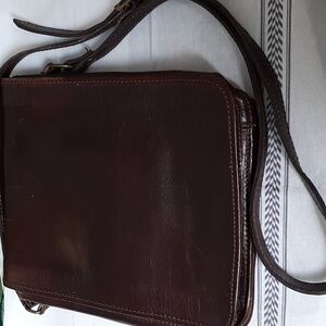 Vintage Italian Crossbody Messenger Shoulder Bag Brown Leather